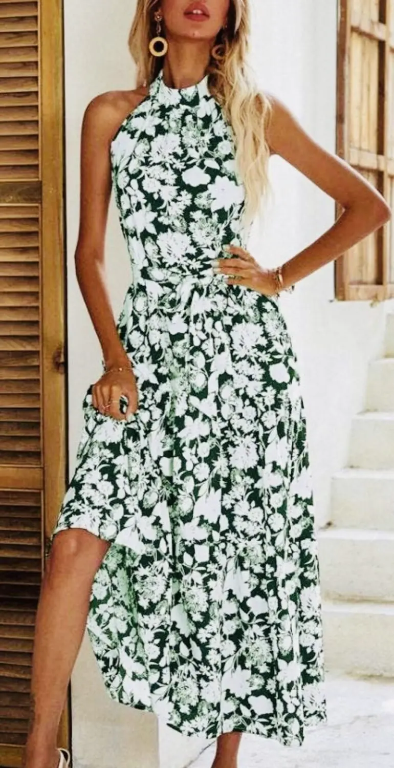 Robe longue florale avec encolure halter – Image 3