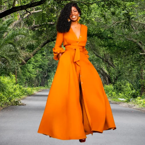 Robe longue/robe longue de soirée/robe longue boutonnée/robe longue col en v/robe chemise longue/robe manches longue/robe longue manches cloches/robe/Lyon centre/Marseille/Grenoble/Toulouse/Roanne/Montpellier/Valence/Clermont-Ferrand/Lilles/Toulouse/Thiers/Ile-de-France/Paris/Soissons/France