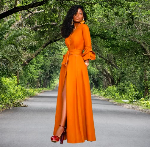 Robe longue boutonnée à col en V – Image 2